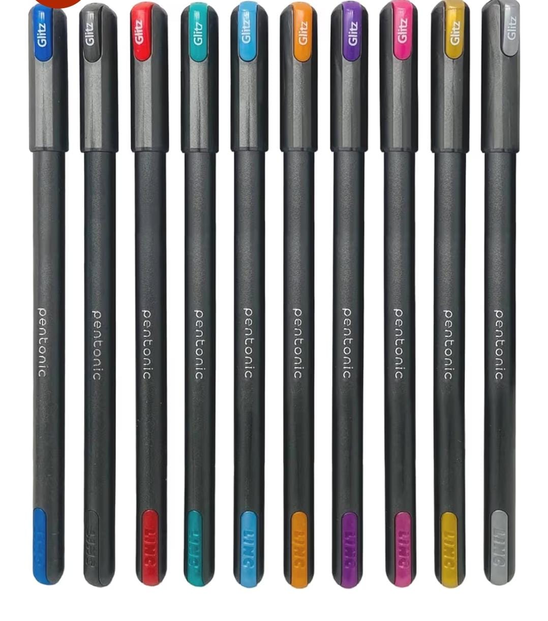 Pentonic Glitz 1.0 mm Multicolor Glitter Gel Pen | Multicolor Ink, Set Of 10 Pcs