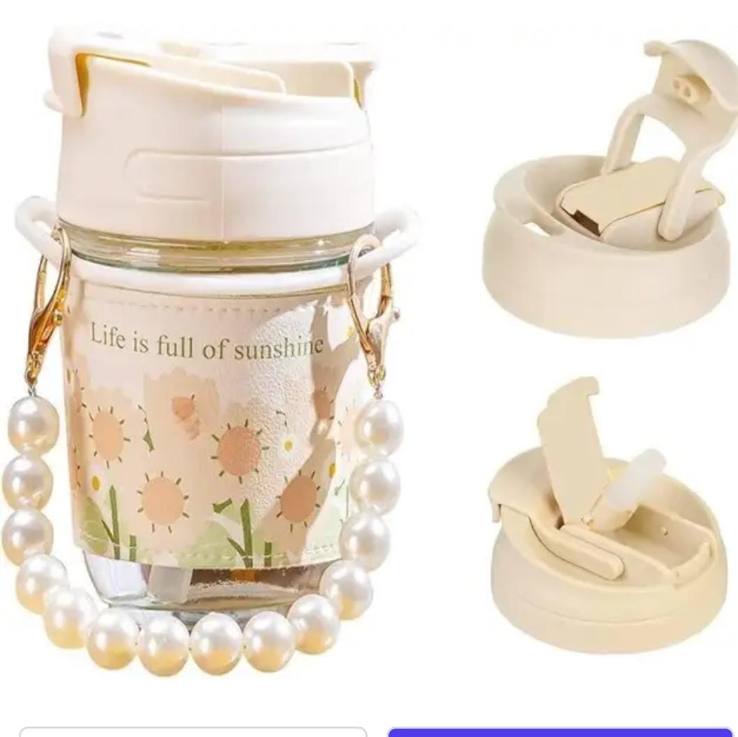 Mug with Pearl Chain Bealt & Leather Grip Reusable