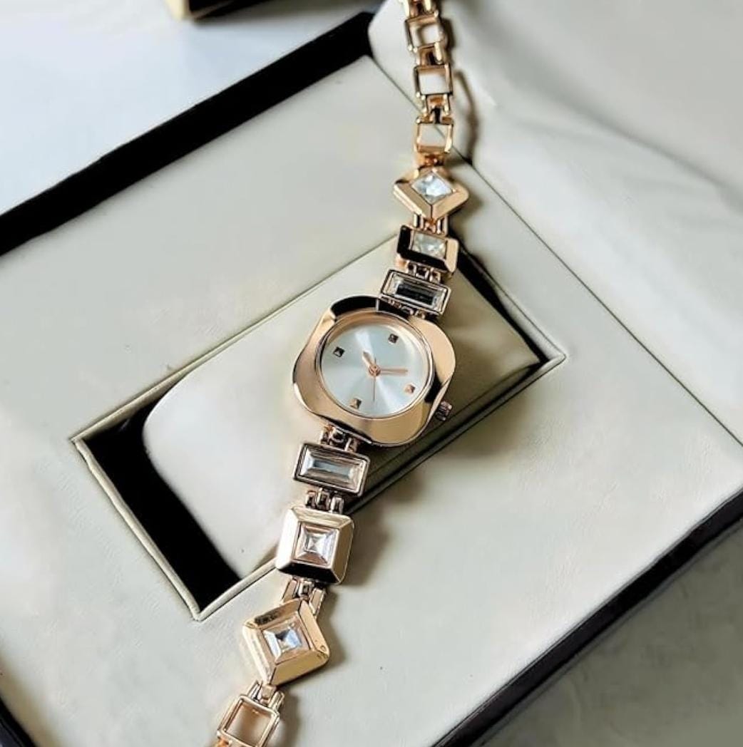 Luxury White Dial Square case Stone Studded