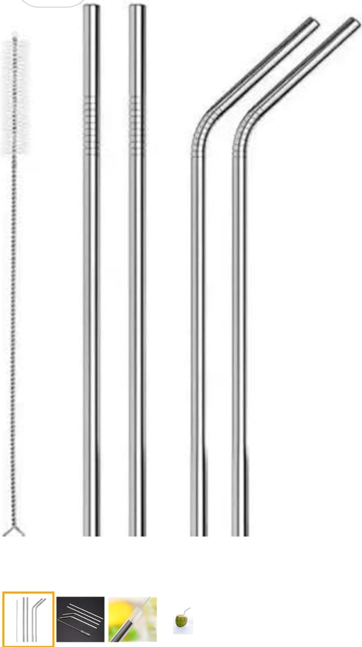 Steel Metal Straws - Pack of 4 (Straight & Bent)