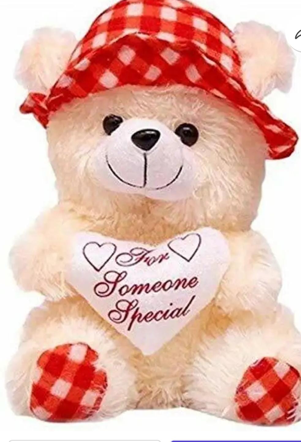 Cream Red Cap Check Soft Toy for Kids, Girls & Children Gifting Playing Teddy Bear Loveable & Huggable in Size of 30 cm Long