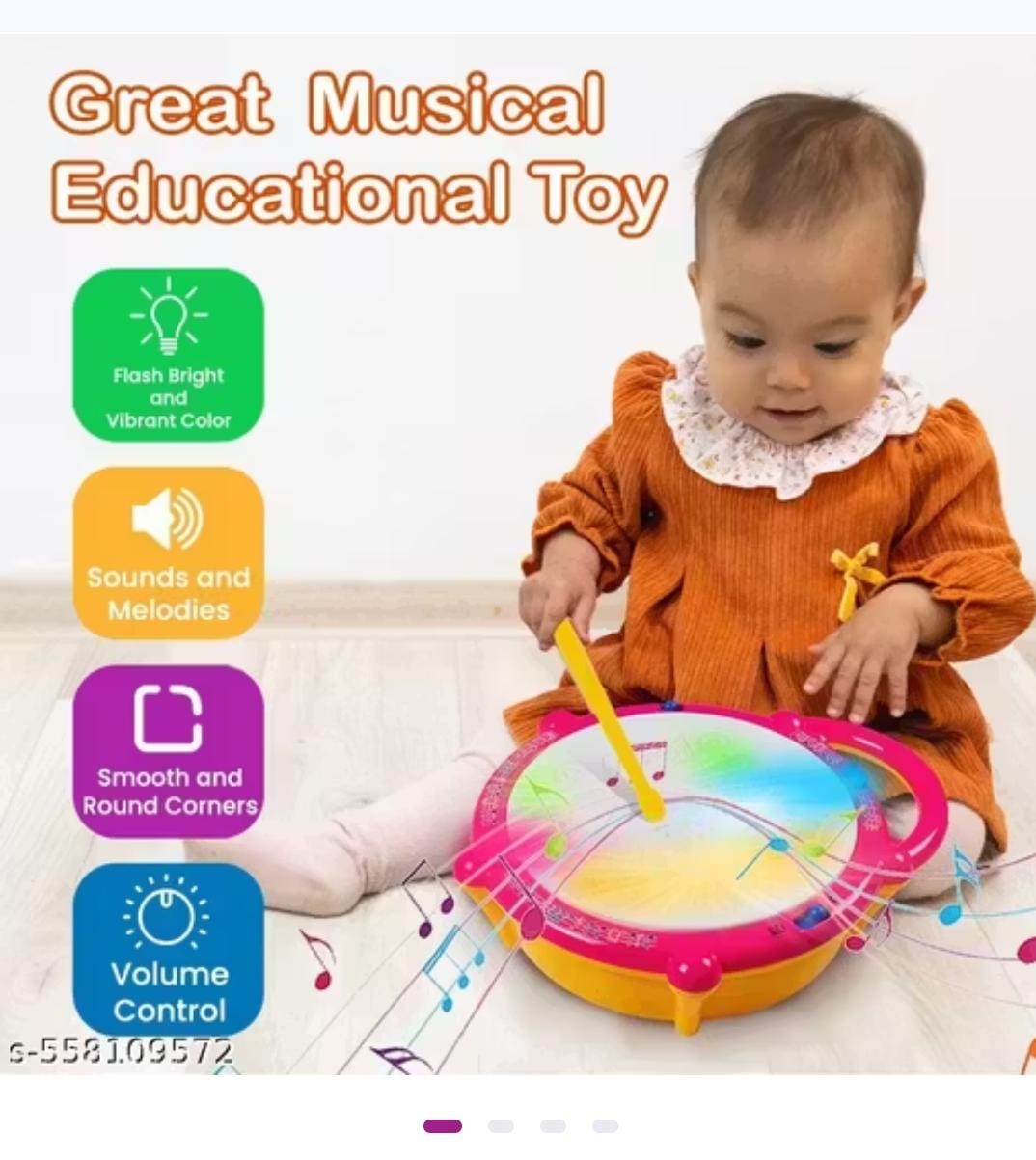 Flash Drum Toy for Kids with 2 Mallets | Battery Operated Musical Learning with 3D Lights & Sounds