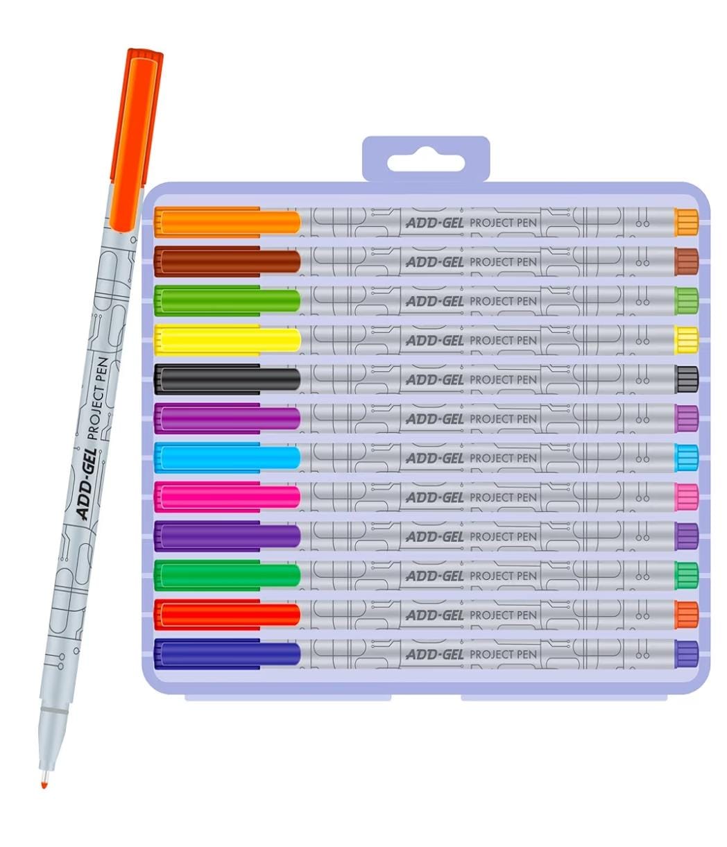 ADD Gel Project Pen Set, 12 Colors, Professional Writing Pens, Smooth Flow Design